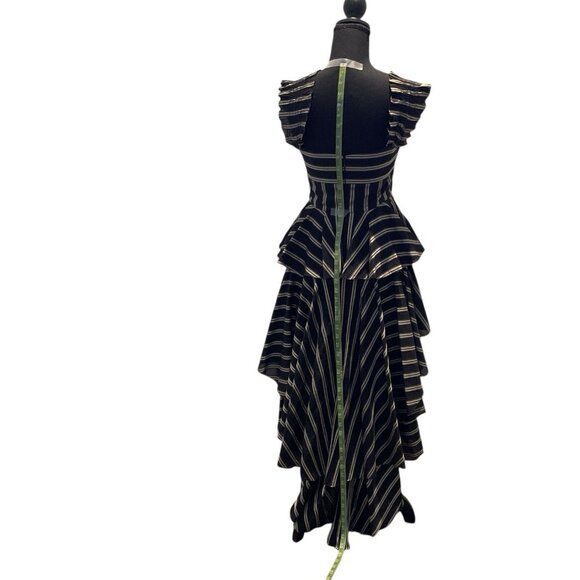 Caroline Constas Tiered High- Low Layered Dress Striped Bow Ruffle Brown Small - Picture 8 of 14